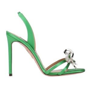 Aquazzura Babe Slingback - Crystal bow, Green Satin - 39.5